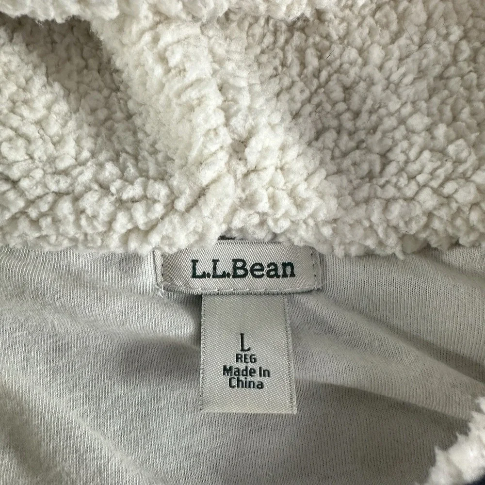 L.L Bean Wool Blend Cardigan Sweater Womens Large‎ Blue Sherpa Lined Cable Knit - Picture 7 of 9